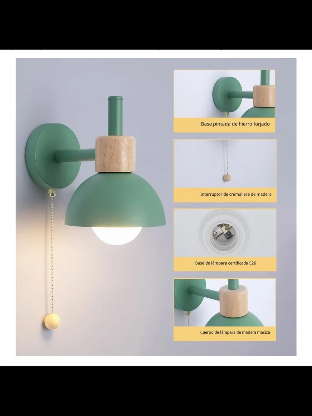 Modern Green Wall Sconce with Wood Accent - Brand